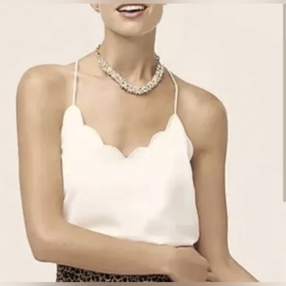 J.CREW Scalloped Cami Tank Top Ivory Cream Blouse Shirt Racerback Spaghetti - Picture 5 of 13